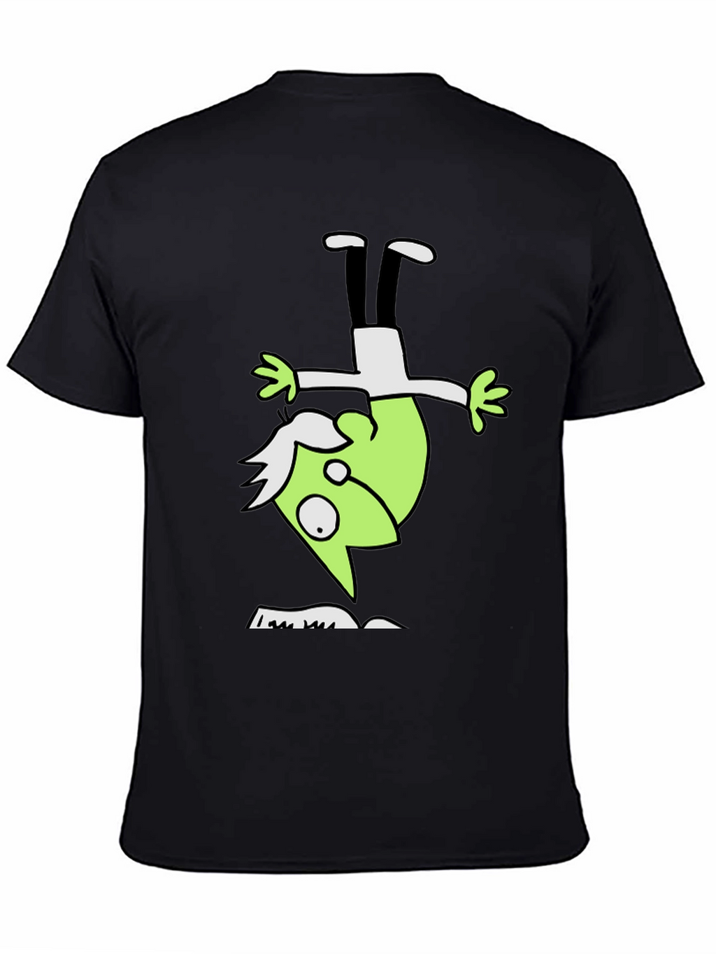 Upside Down Green Character Black T-Shirt