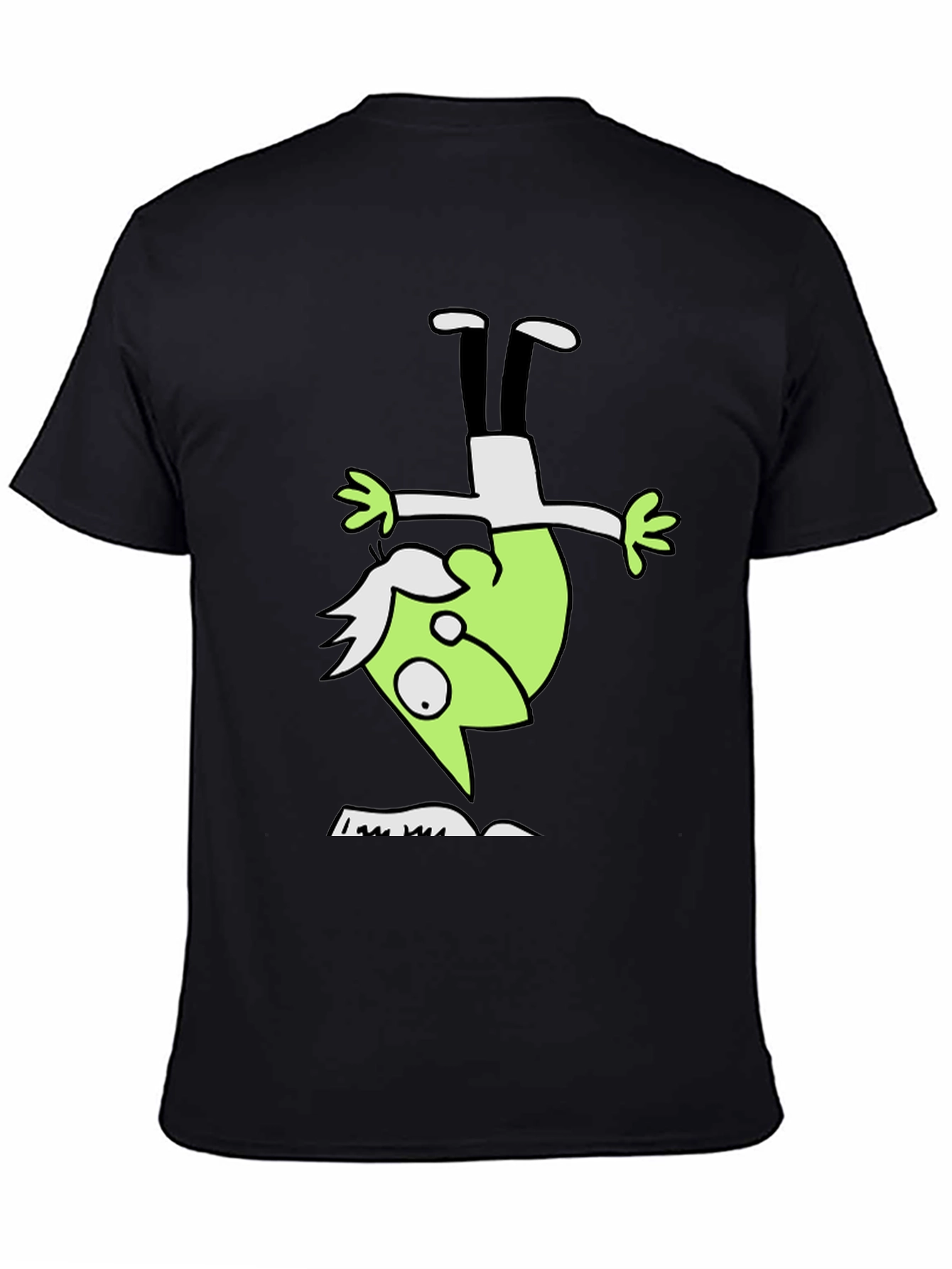 Upside Down Green Character Black T-Shirt