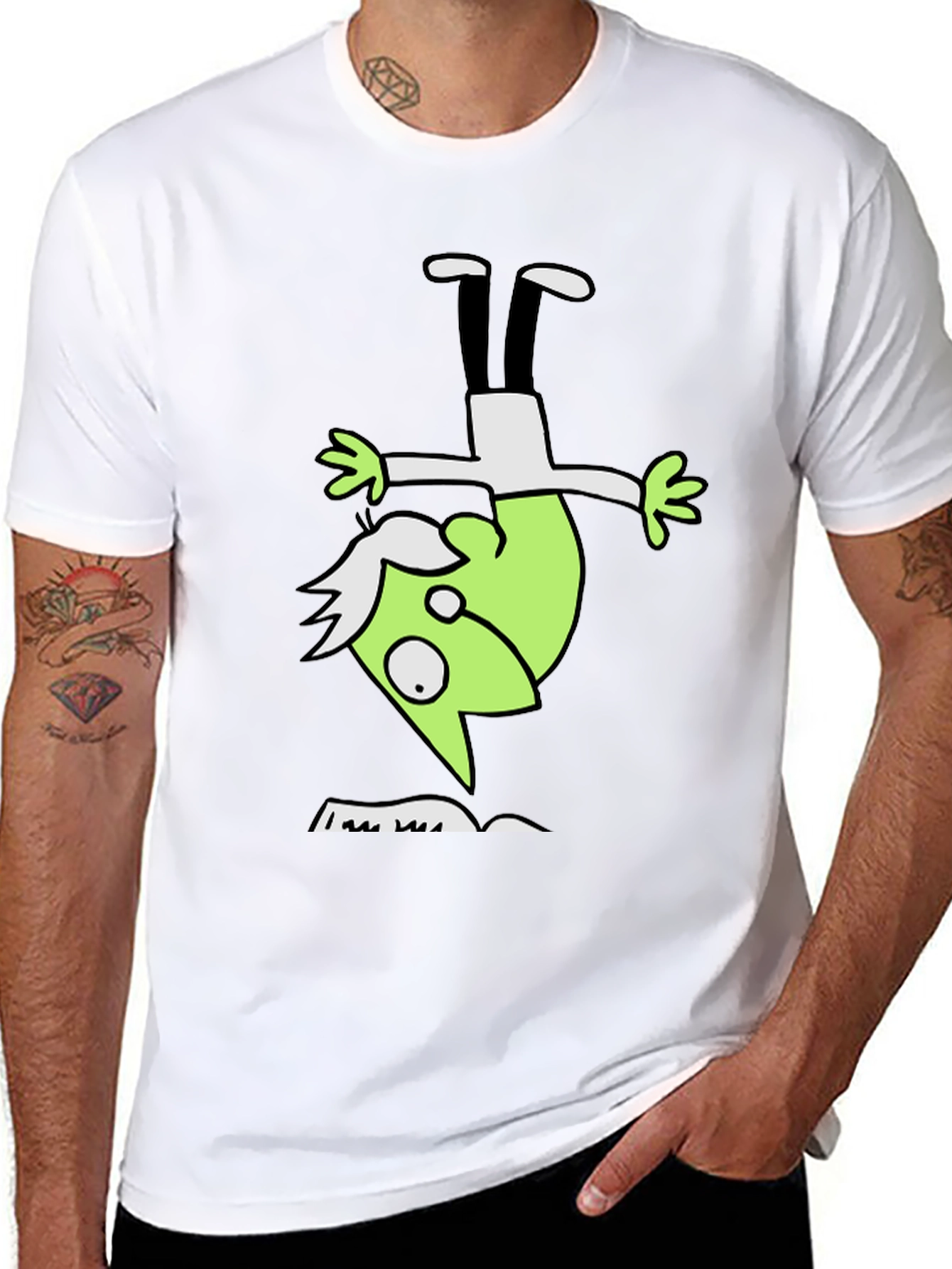 Upside Down Green Character Black T-Shirt