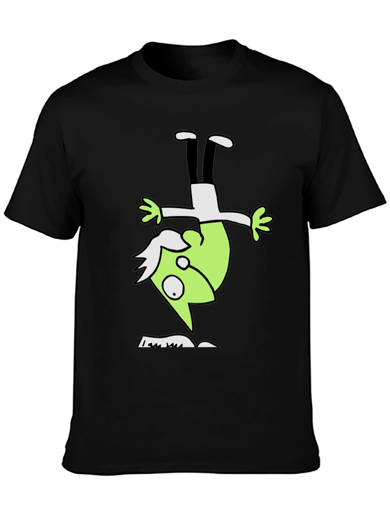 Upside Down Green Character Black T-Shirt