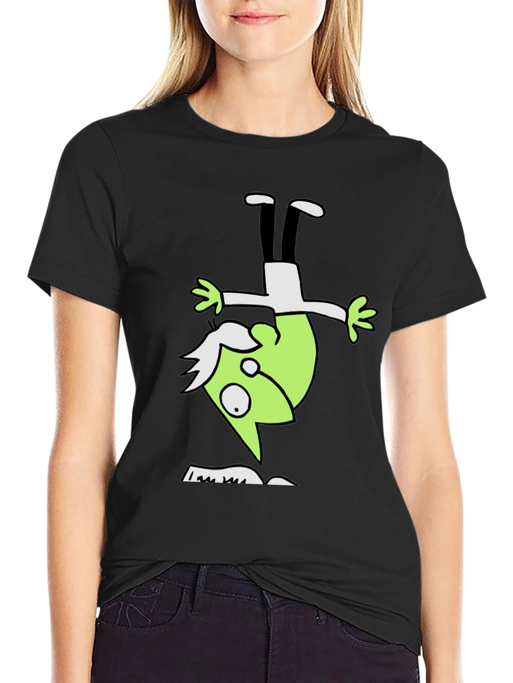 Upside Down Green Character Black T-Shirt