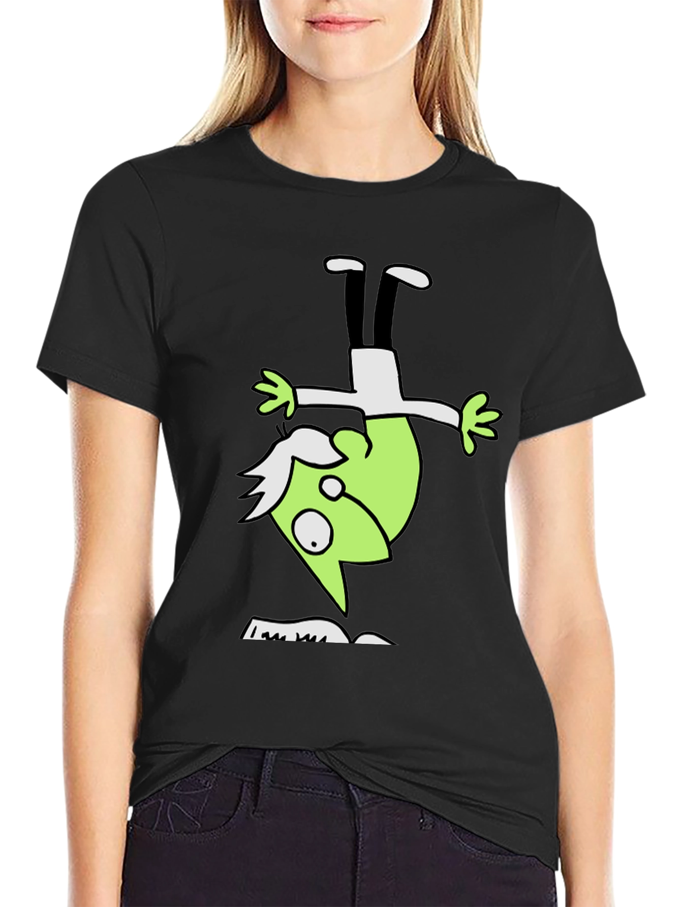 Upside Down Green Character Black T-Shirt