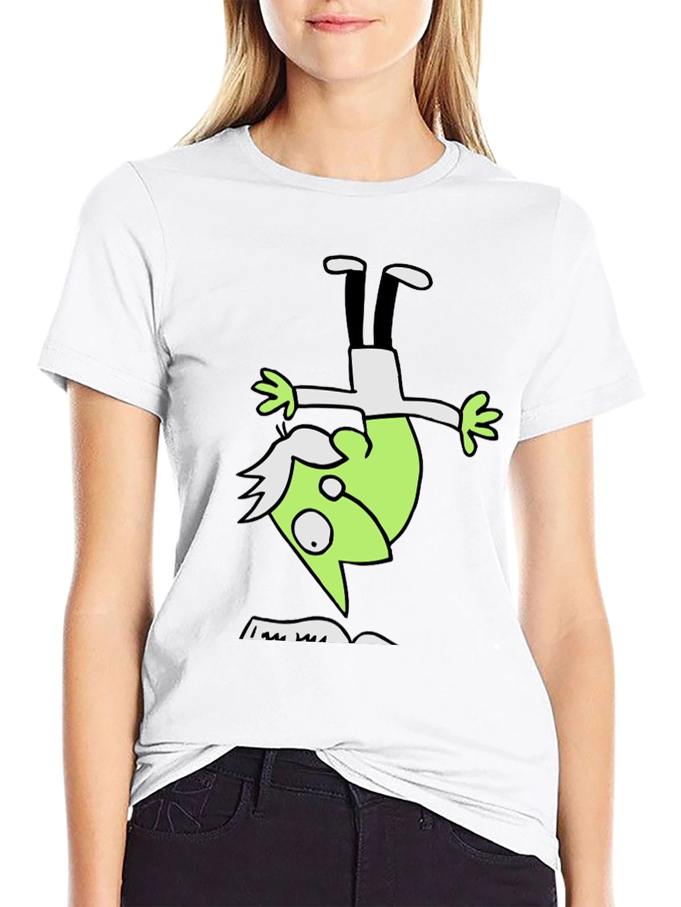 Upside Down Green Character Black T-Shirt