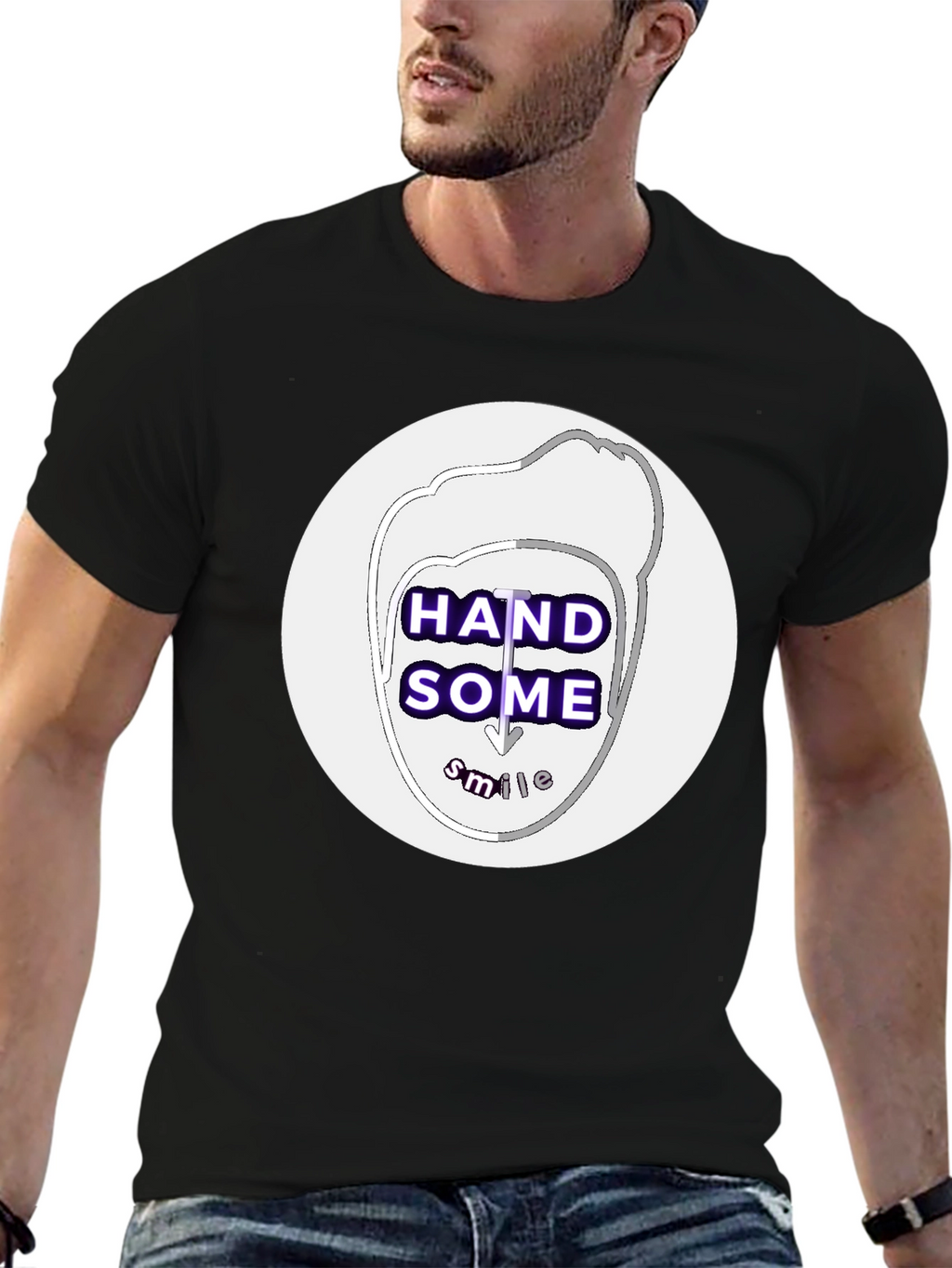 Handsome Smile Graphic Tee - Black Casual T-Shirt