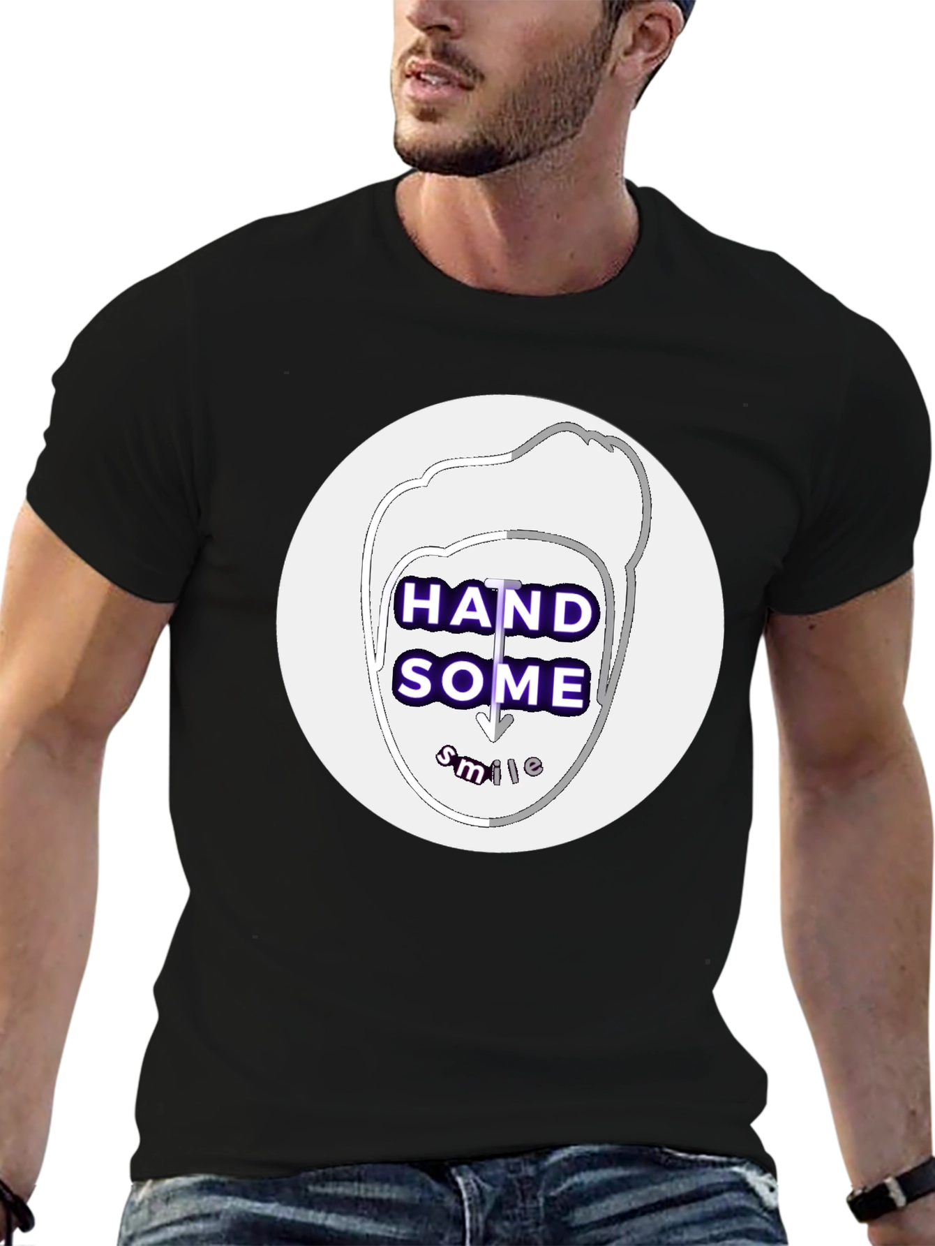 Handsome Smile Graphic Tee - Black Casual T-Shirt