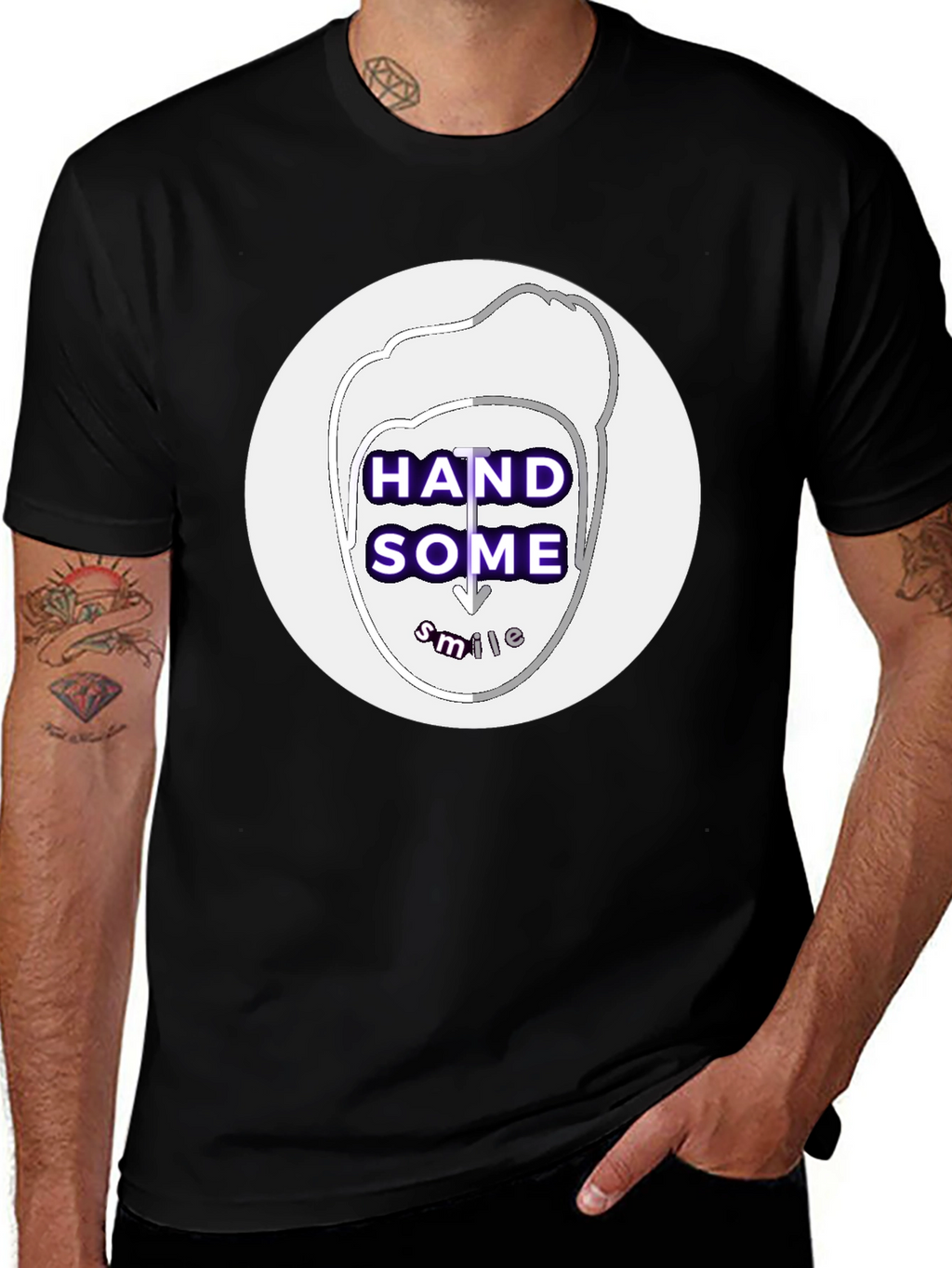 Handsome Smile Graphic Tee - Black Casual T-Shirt