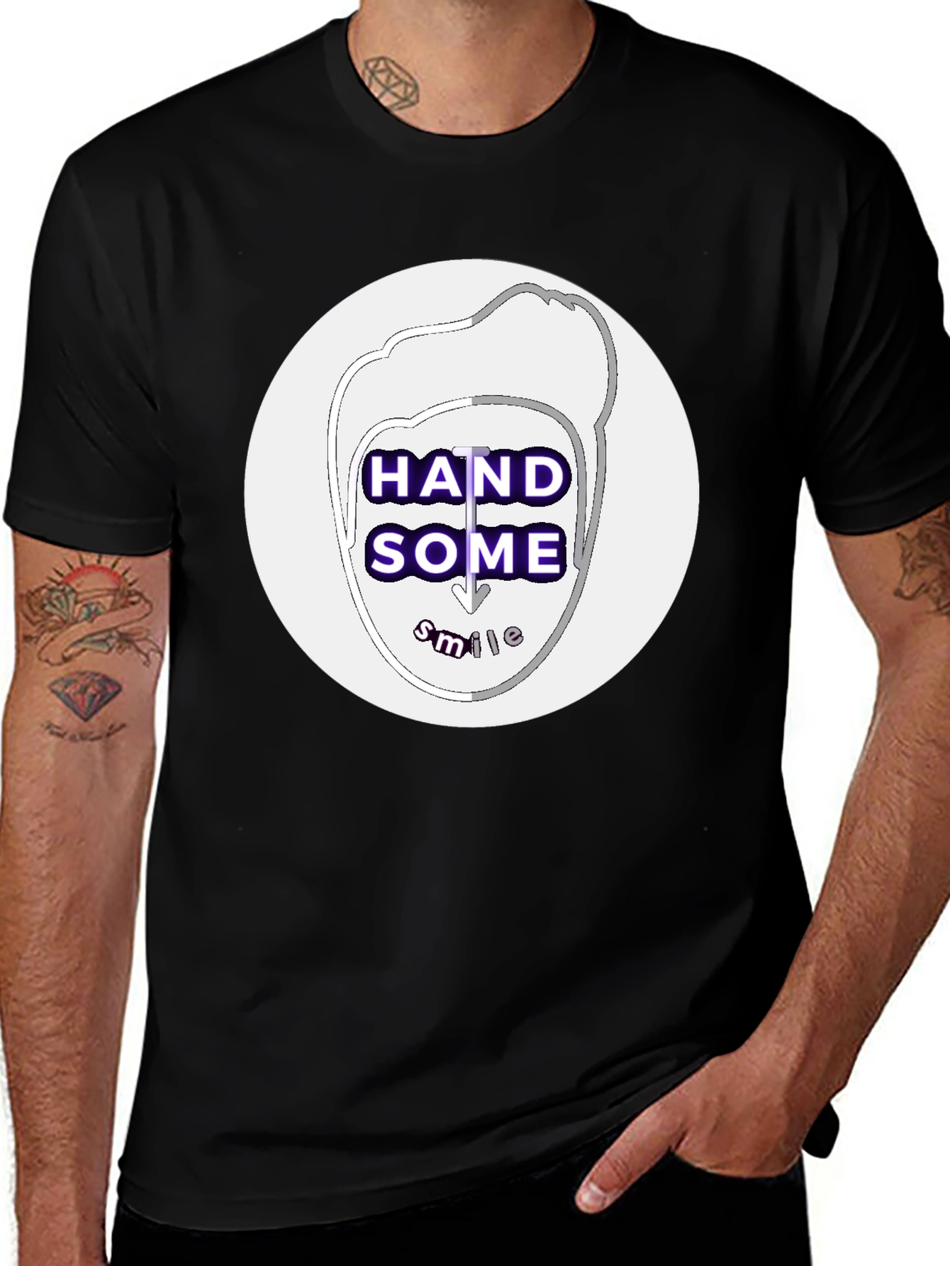 Handsome Smile Graphic Tee - Black Casual T-Shirt