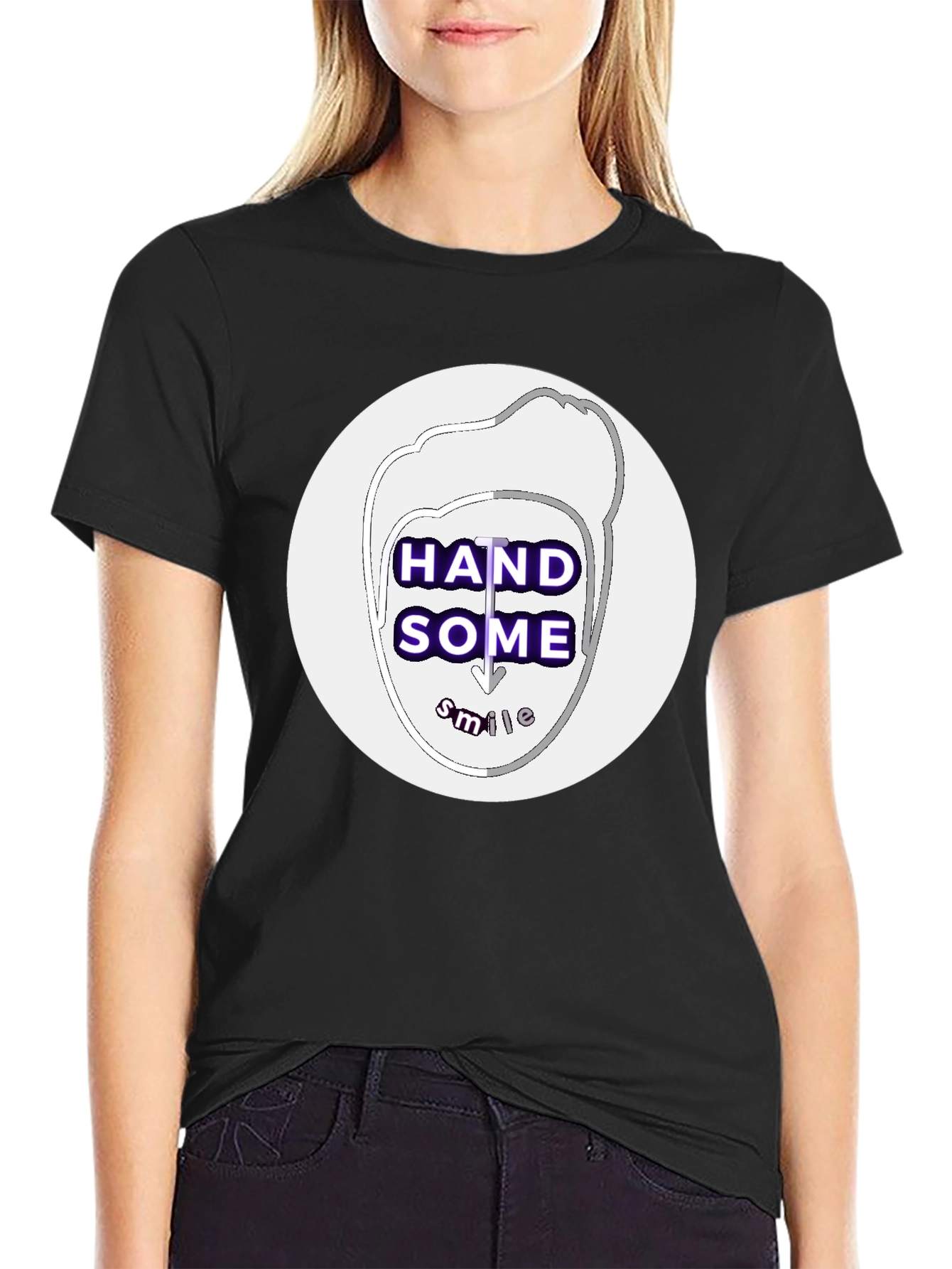 Handsome Smile Graphic Tee - Black Casual T-Shirt