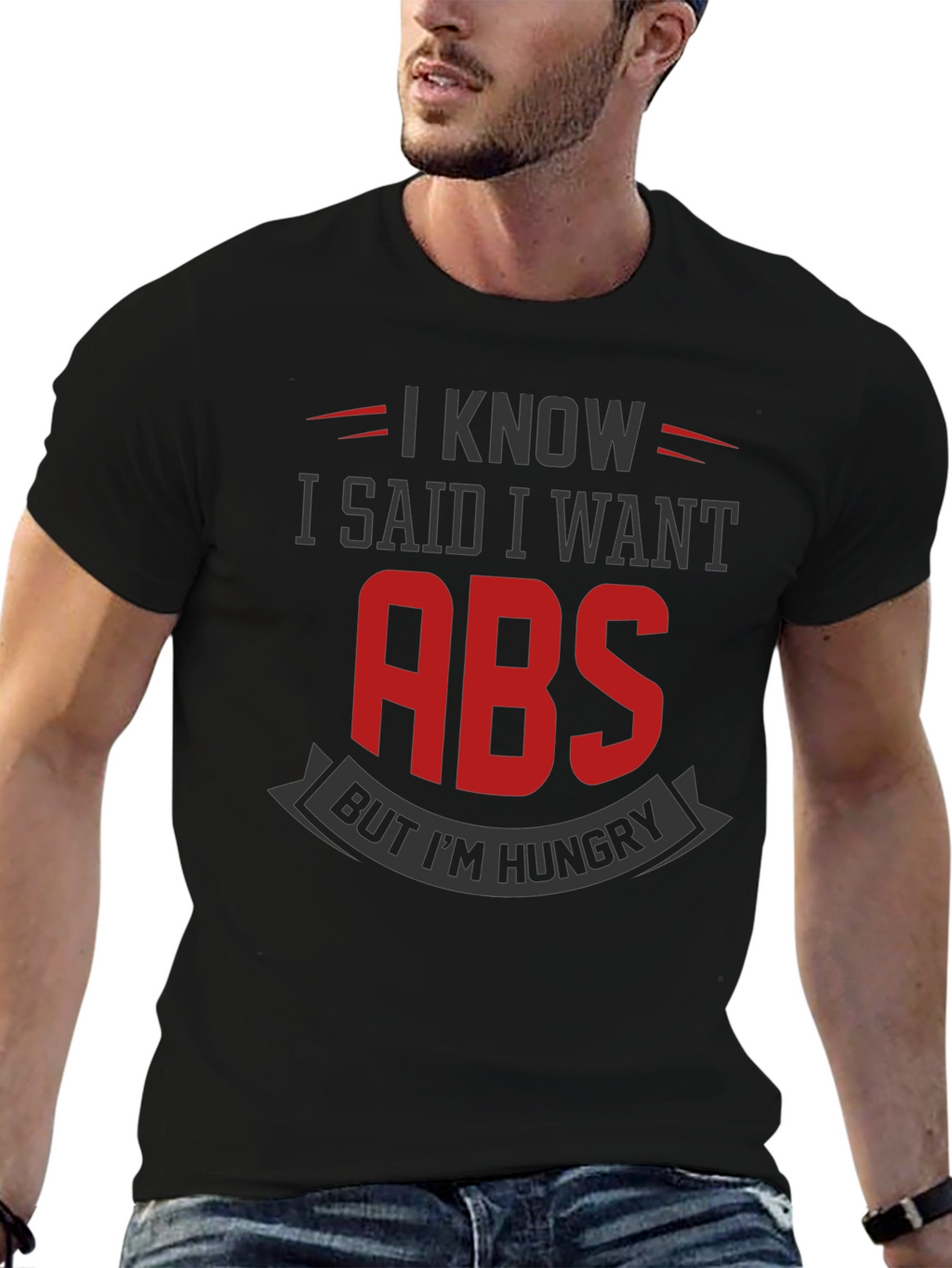 Funny Gym T-Shirt: I Want Abs But Im Hungry
