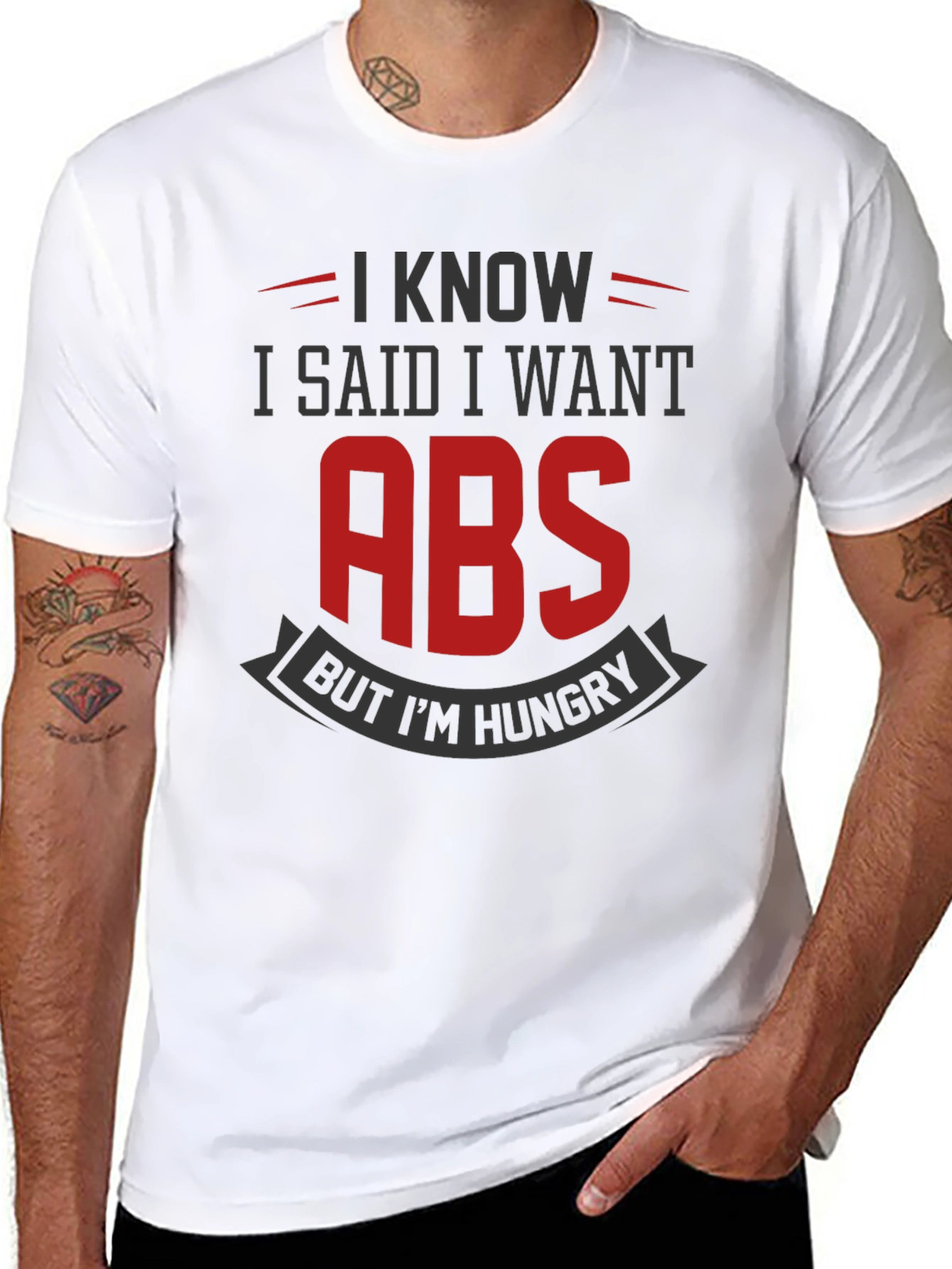 Funny Gym T-Shirt: I Want Abs But Im Hungry
