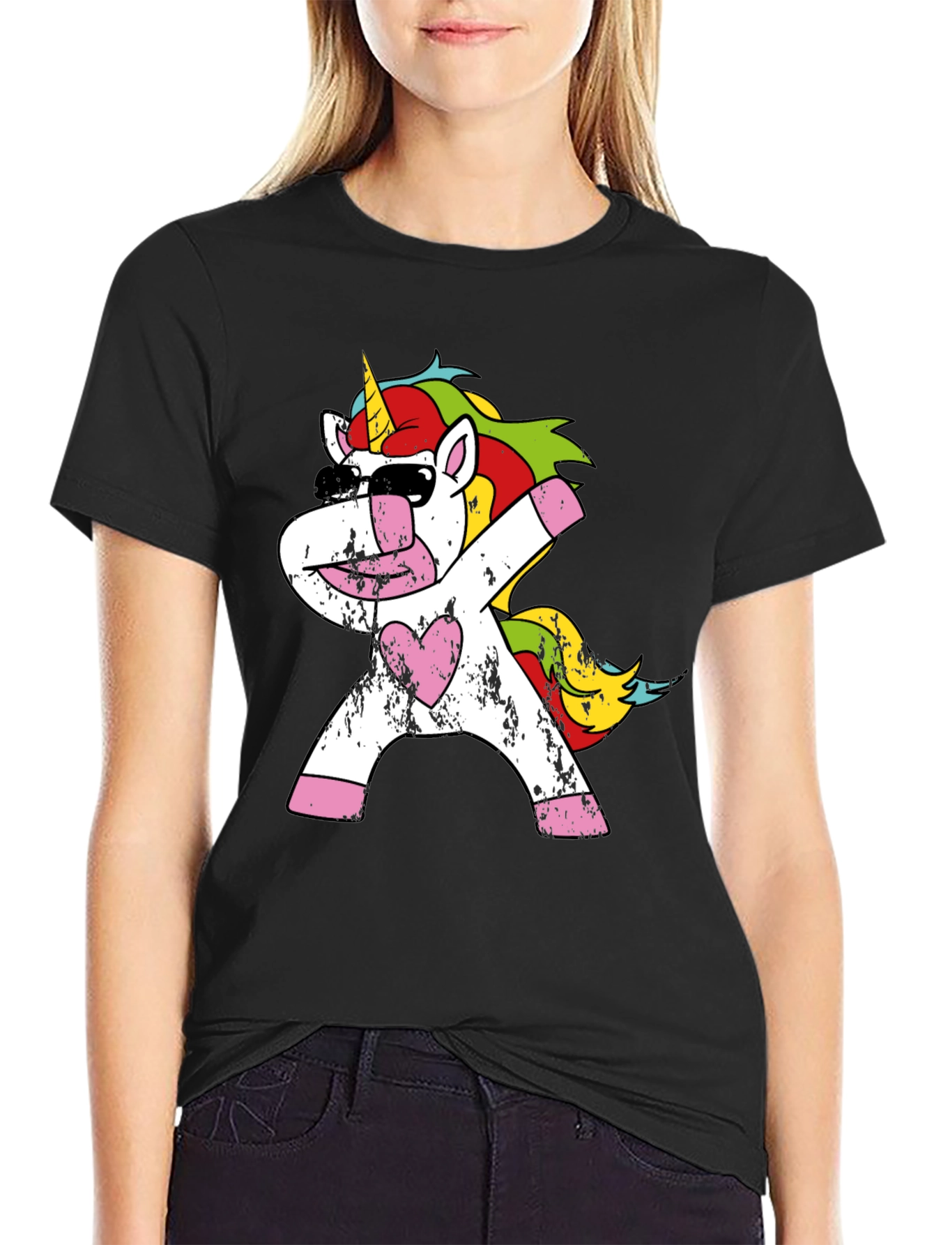 Dabbing Unicorn Graphic Tee - Black