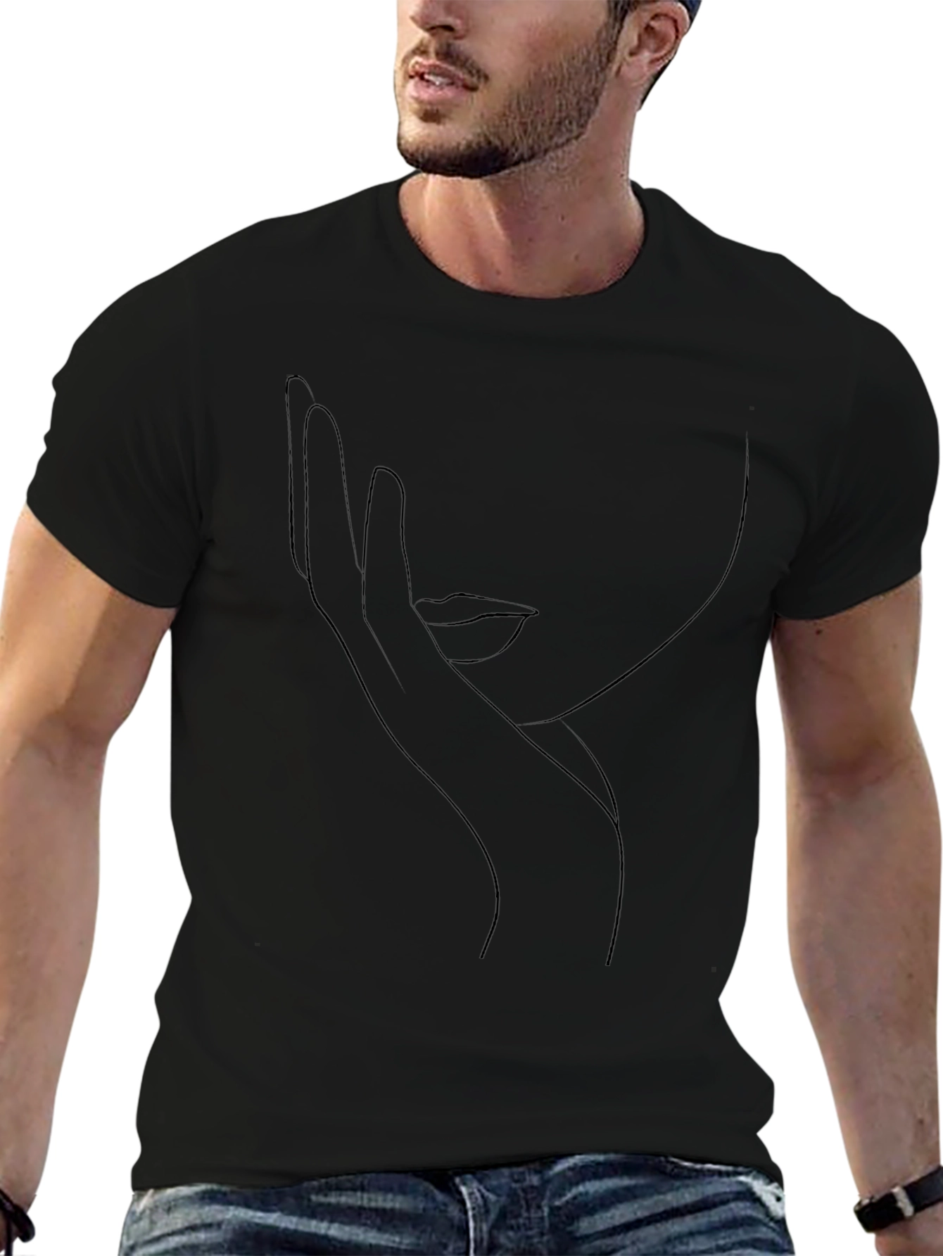 Minimalist Face Line Art Black T-Shirt