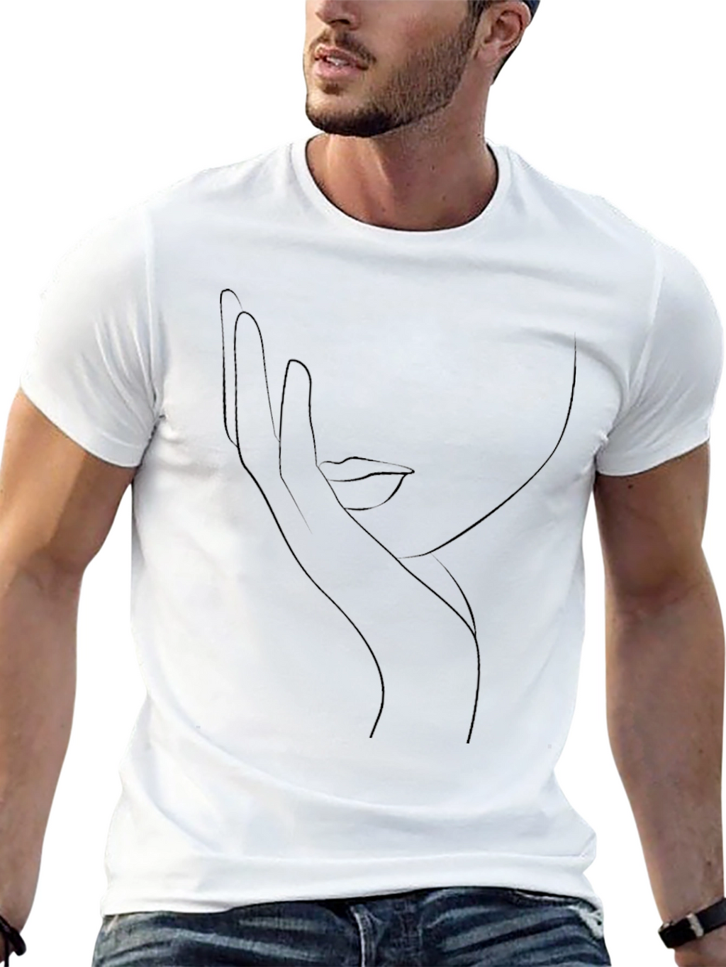 Minimalist Face Line Art Black T-Shirt