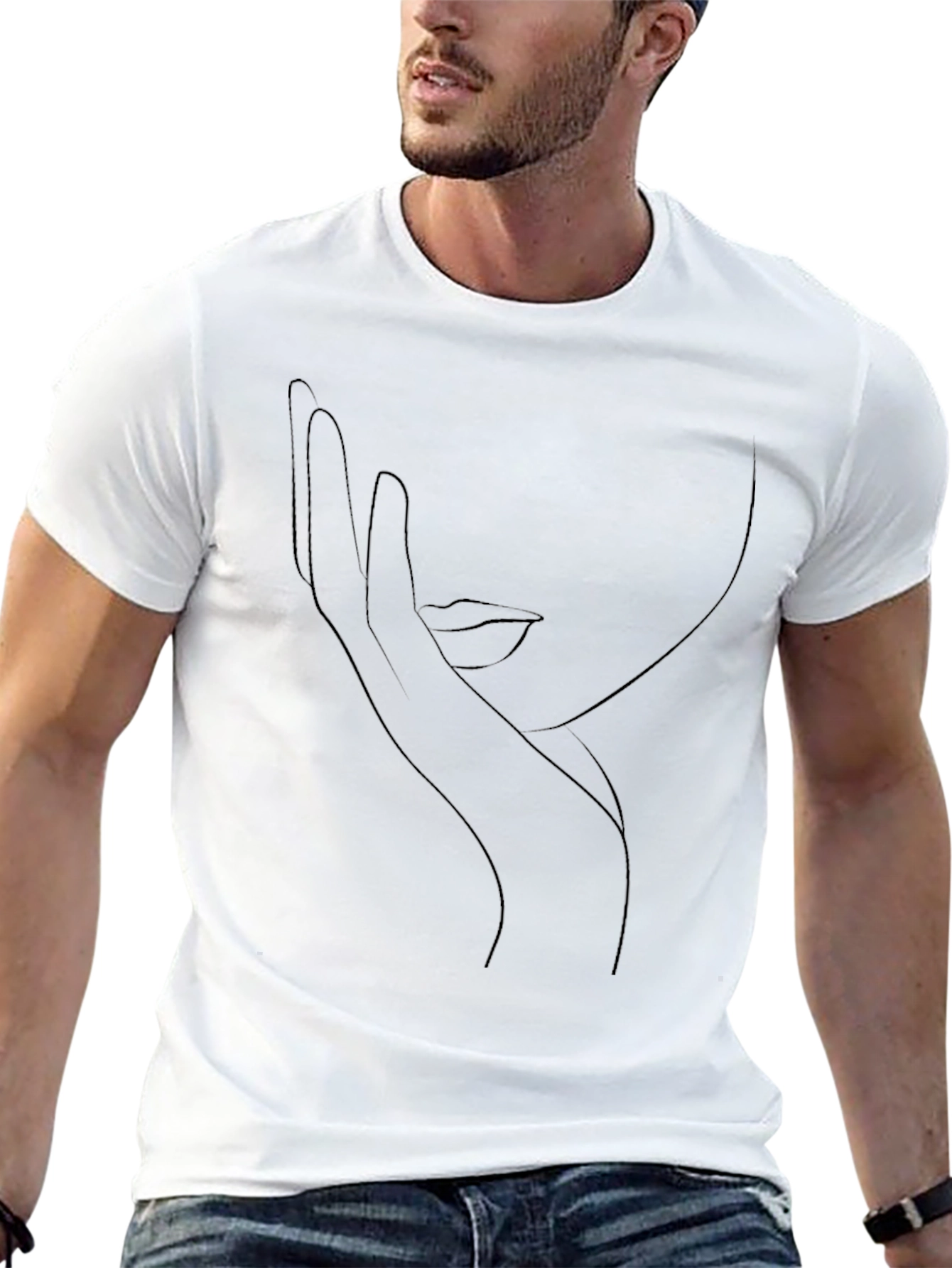 Minimalist Face Line Art Black T-Shirt