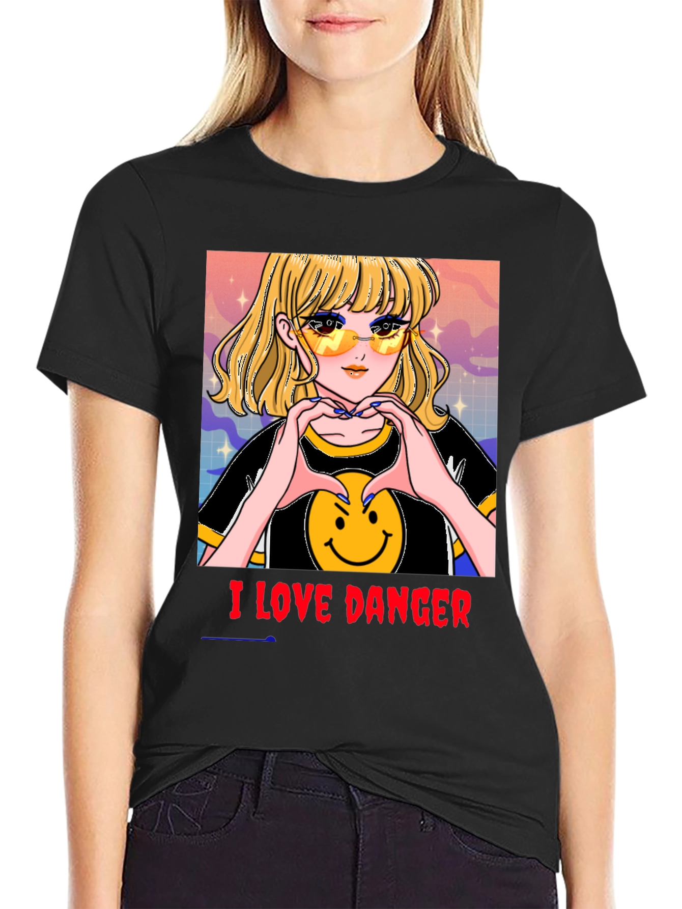 I Love Danger Anime Girl Graphic Tee