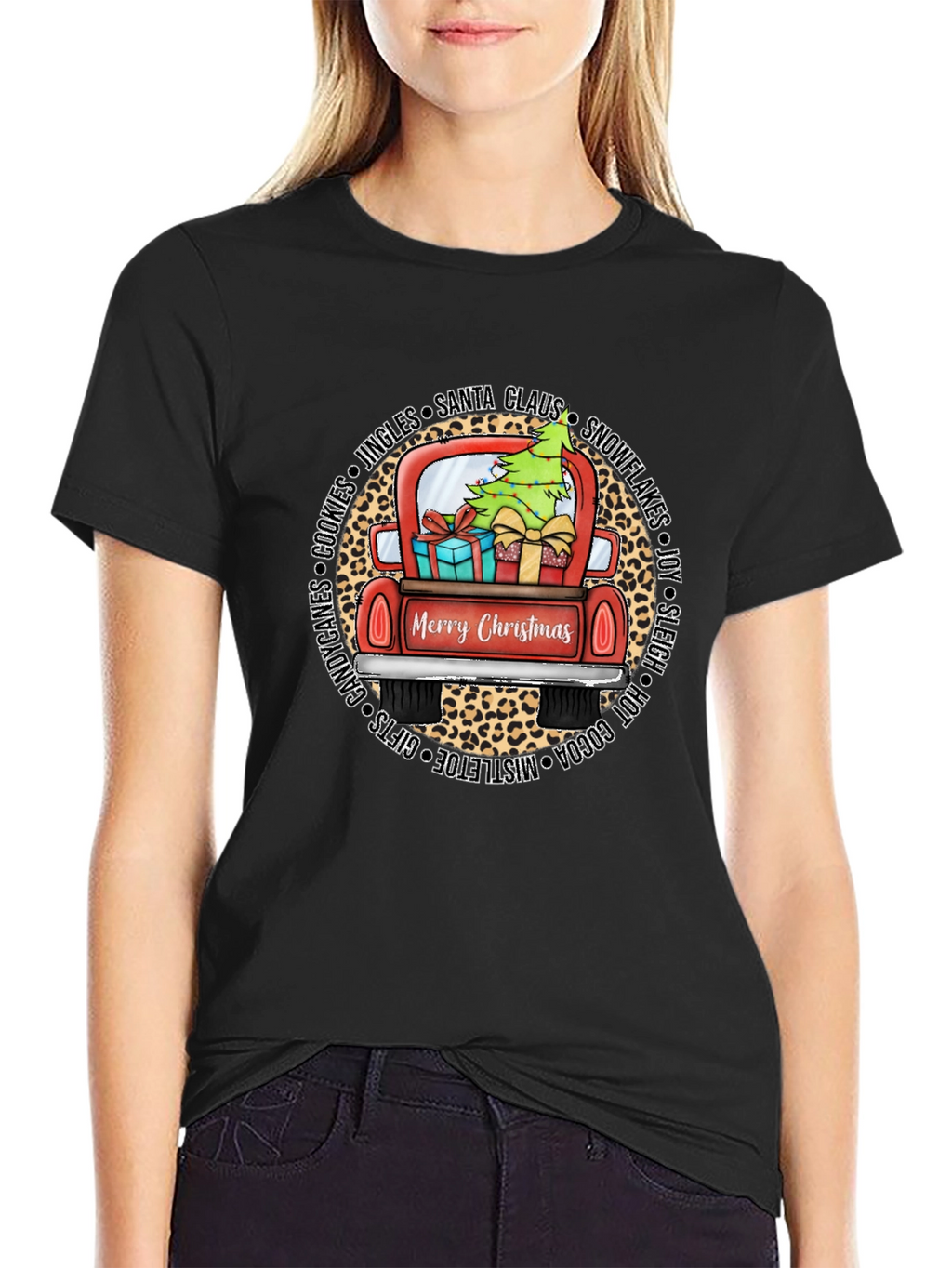 Merry Christmas Leopard Truck Graphic Tee