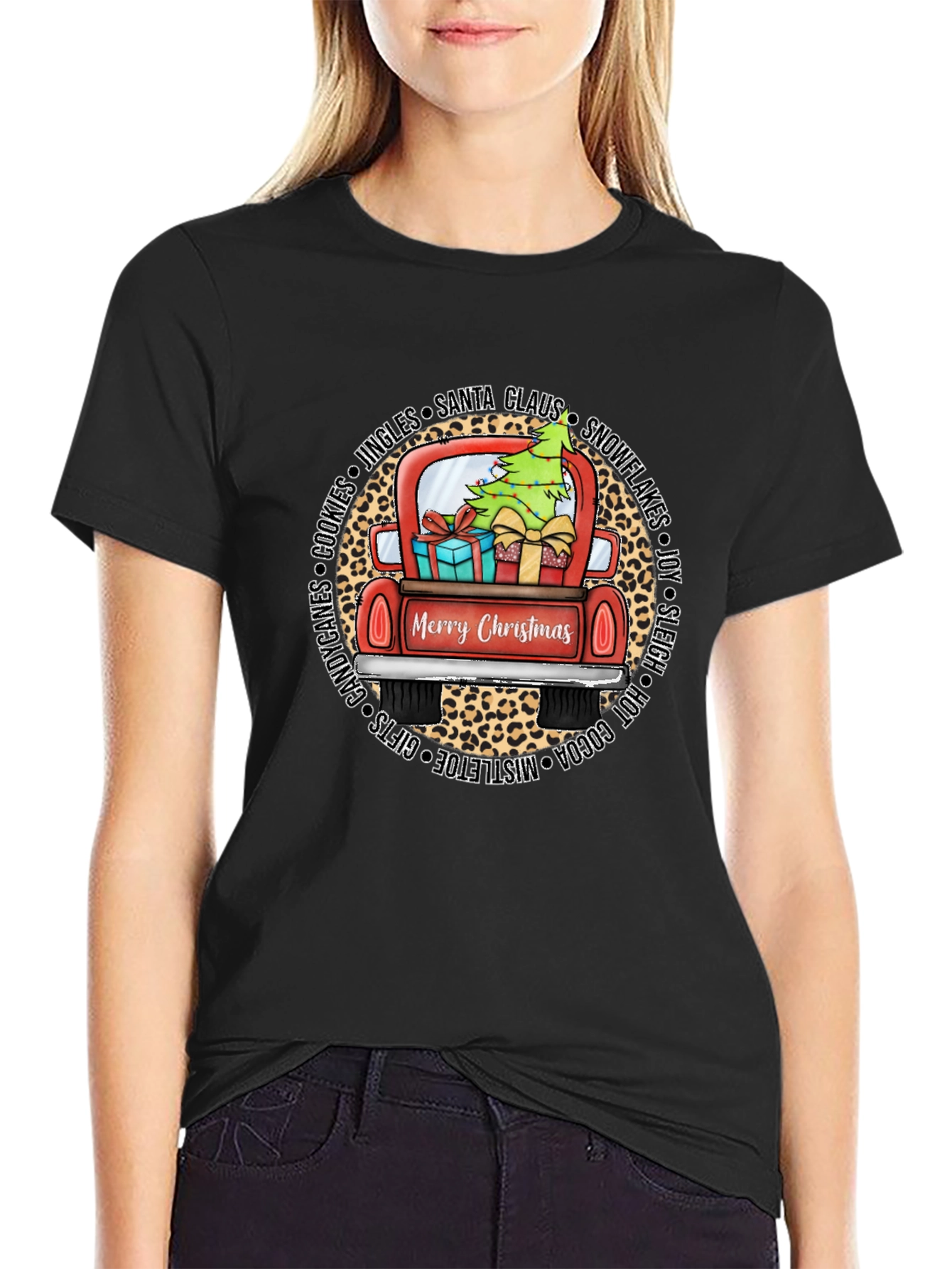 Merry Christmas Leopard Truck Graphic Tee