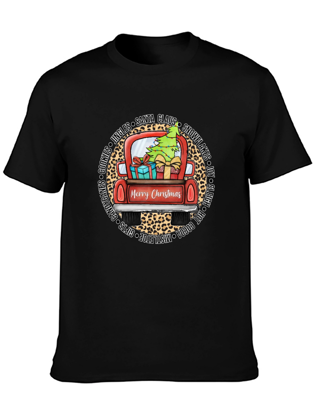 Merry Christmas Leopard Truck Graphic Tee