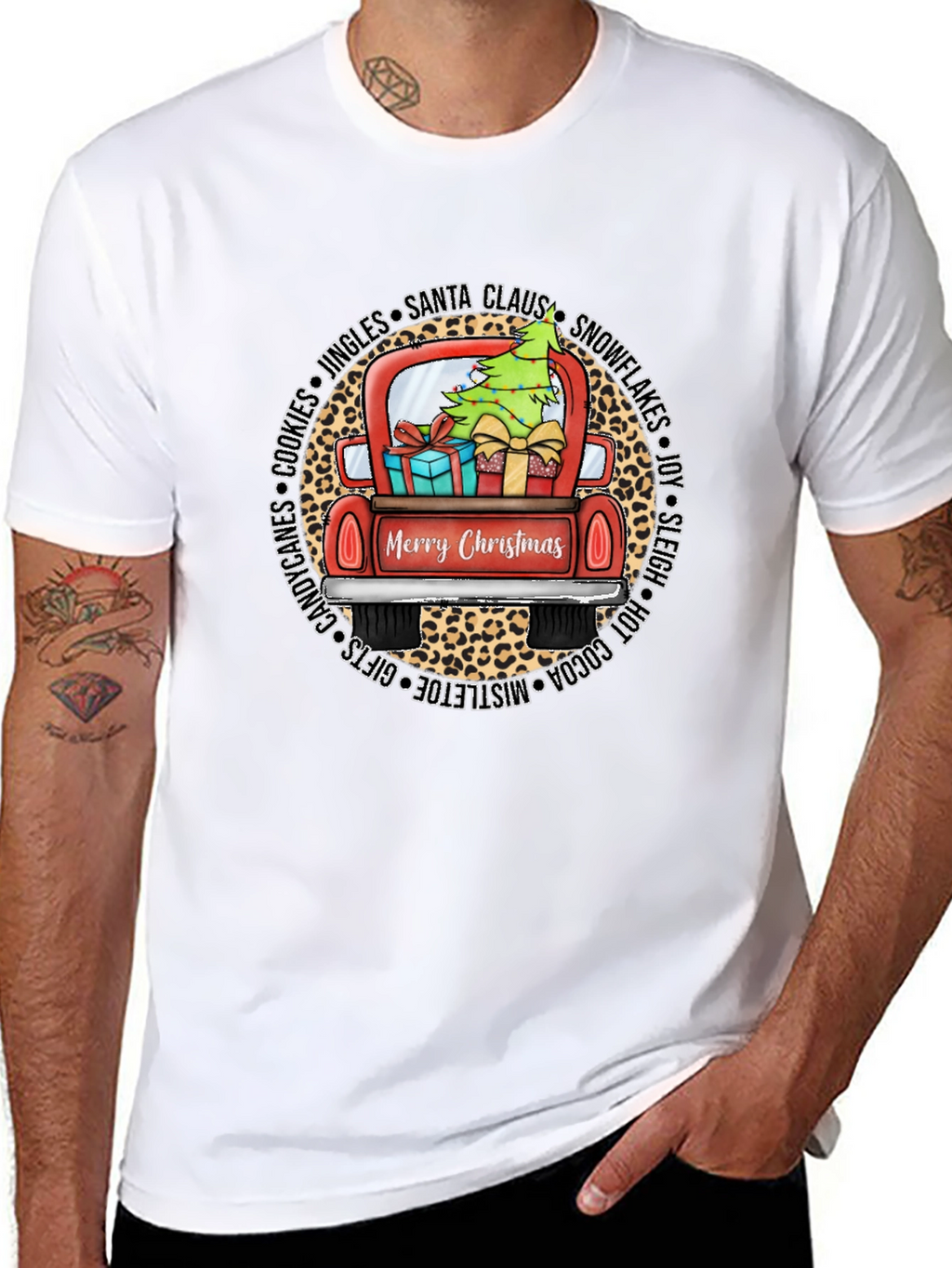 Merry Christmas Leopard Truck Graphic Tee