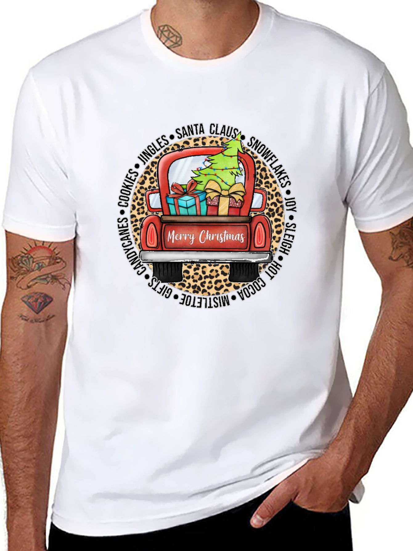 Merry Christmas Leopard Truck Graphic Tee