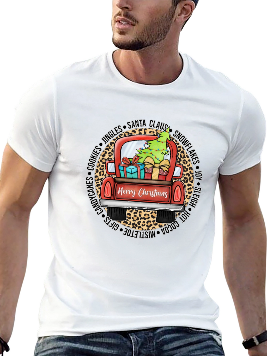 Merry Christmas Leopard Truck Graphic Tee