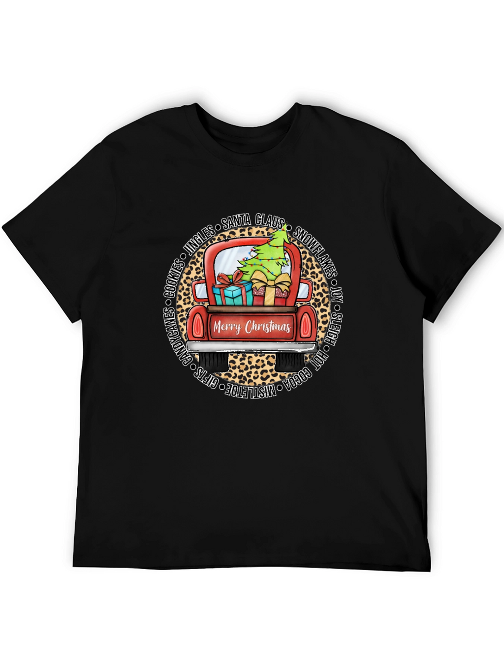Merry Christmas Leopard Truck Graphic Tee