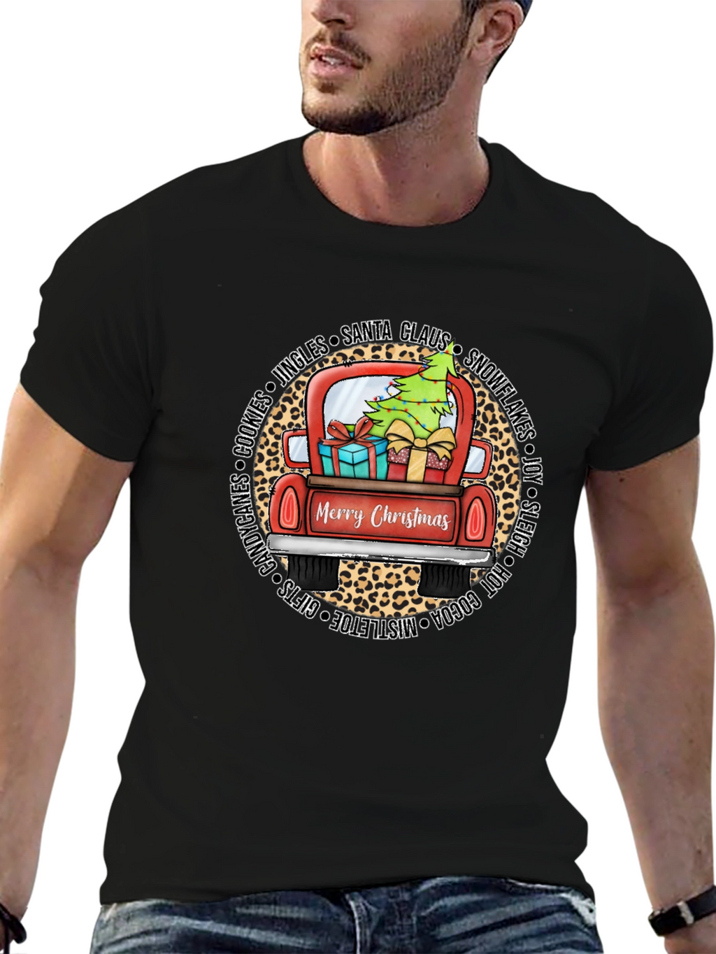 Merry Christmas Leopard Truck Graphic Tee