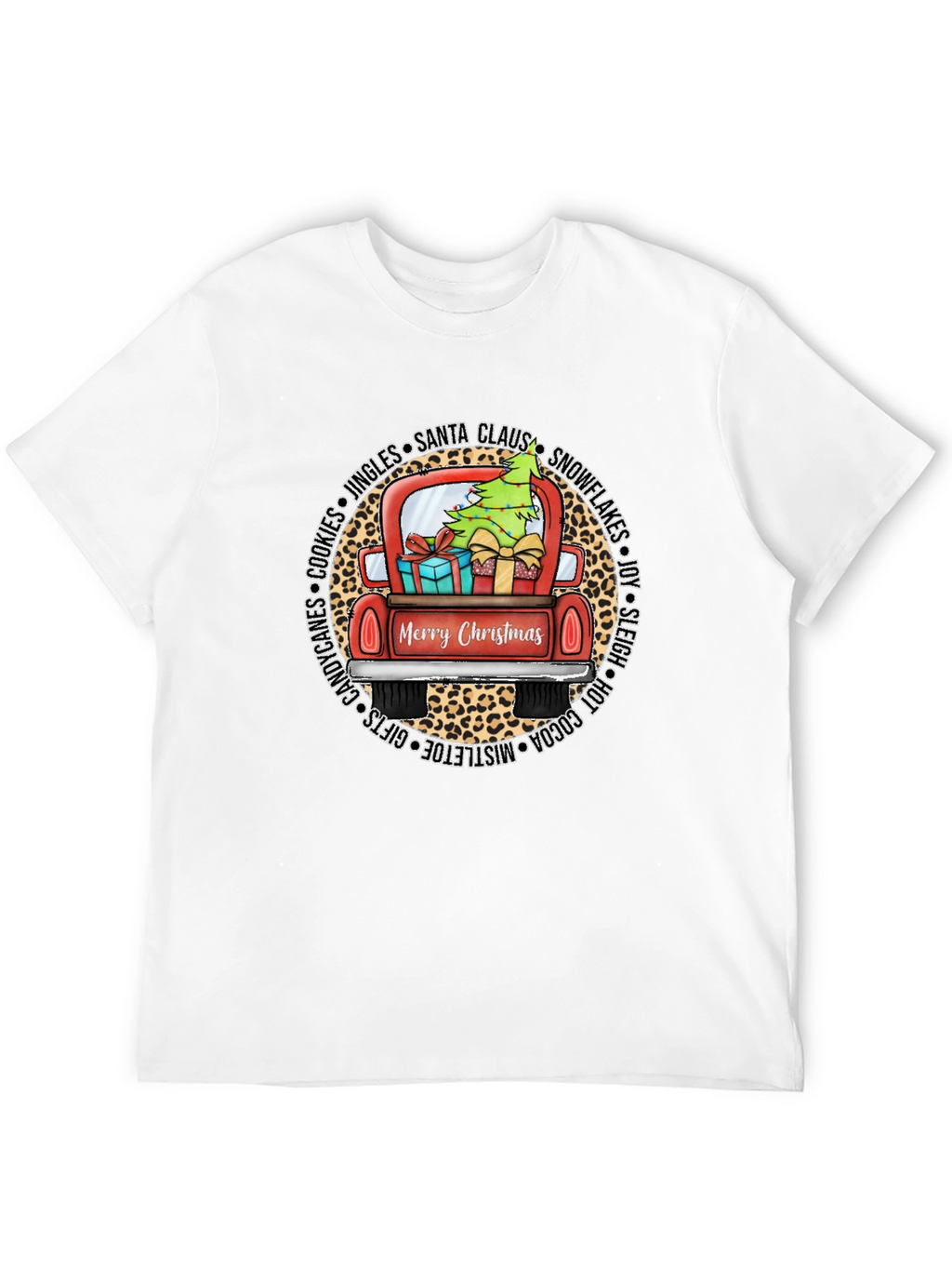 Merry Christmas Leopard Truck Graphic Tee