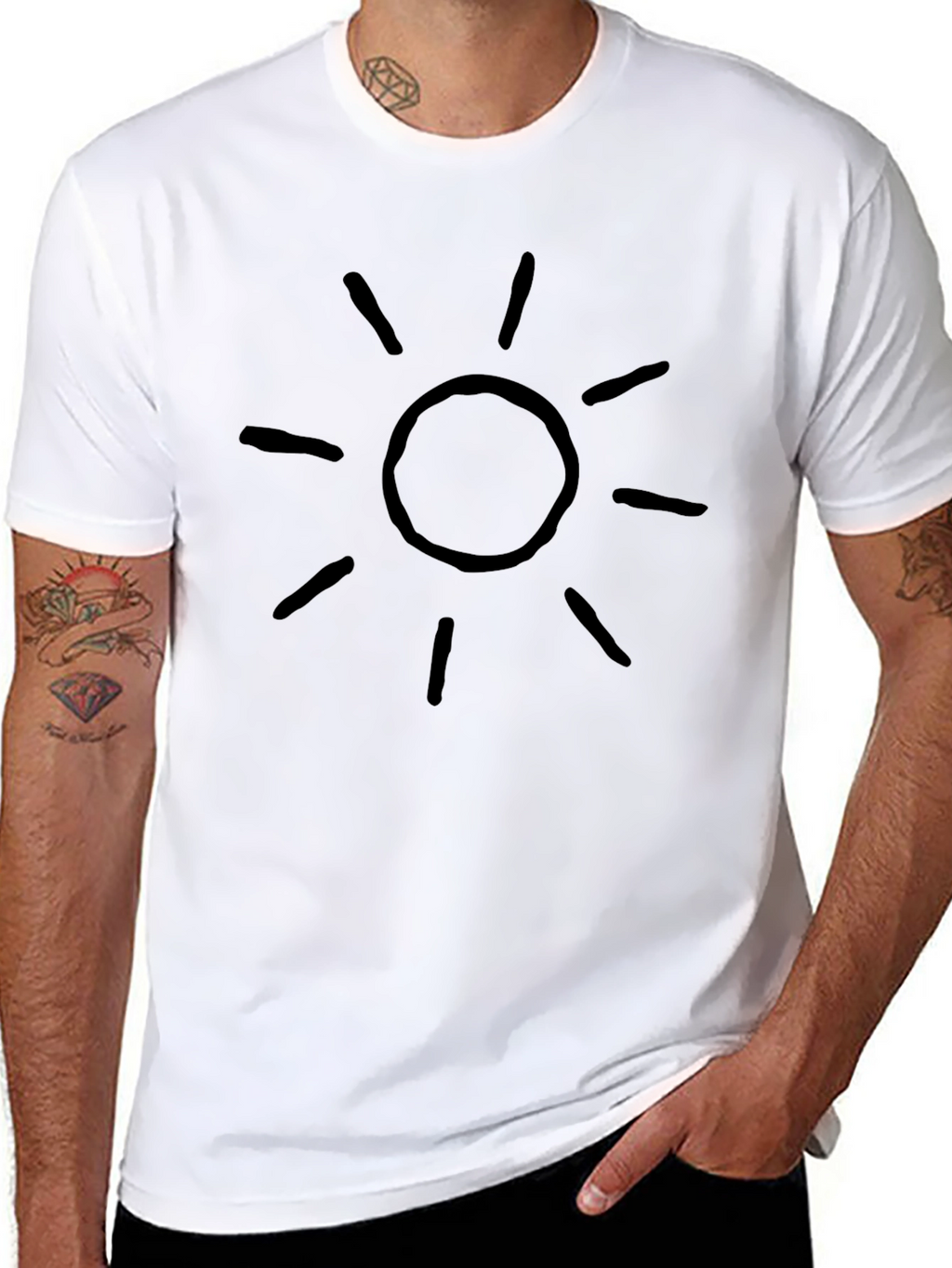 Mens Black Sun Graphic Tee - Casual Cotton T-Shirt