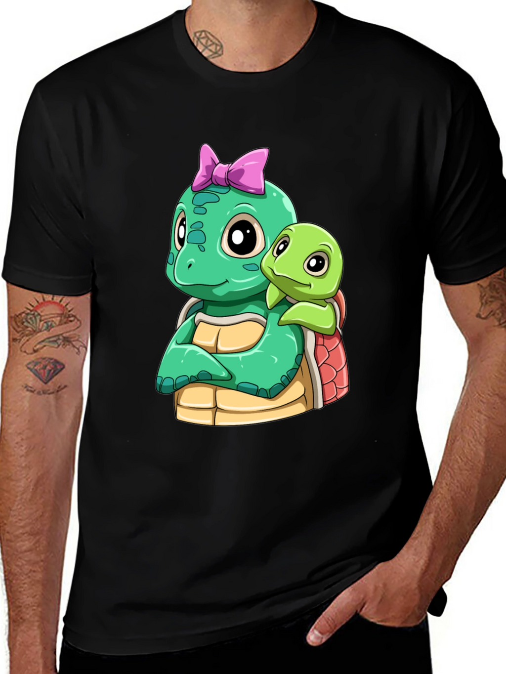 Cute Turtle Graphic Black T-Shirt