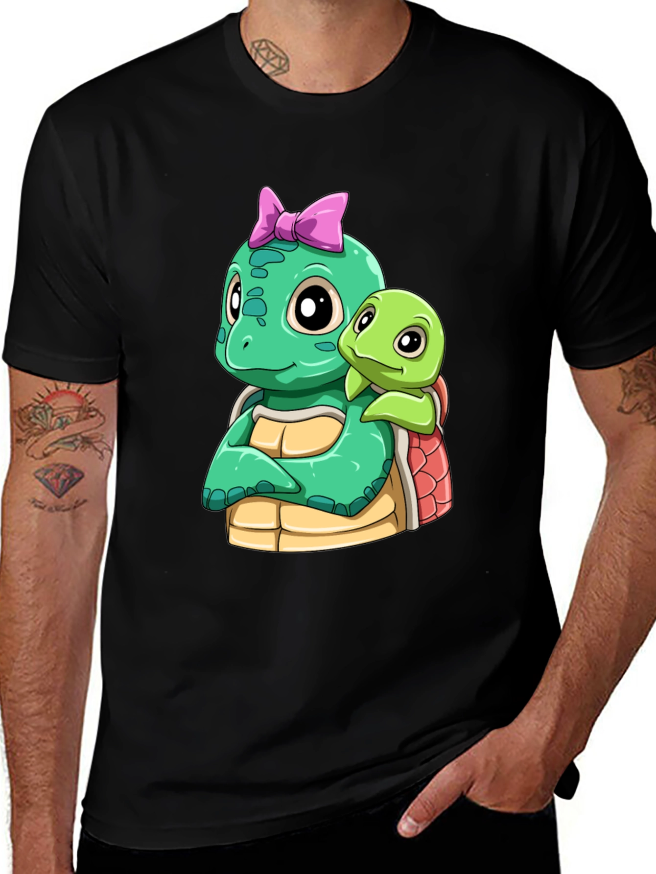 Cute Turtle Graphic Black T-Shirt