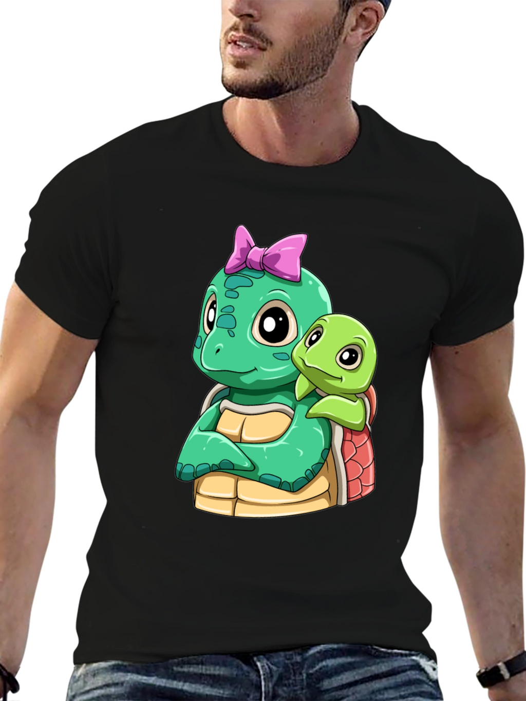 Cute Turtle Graphic Black T-Shirt