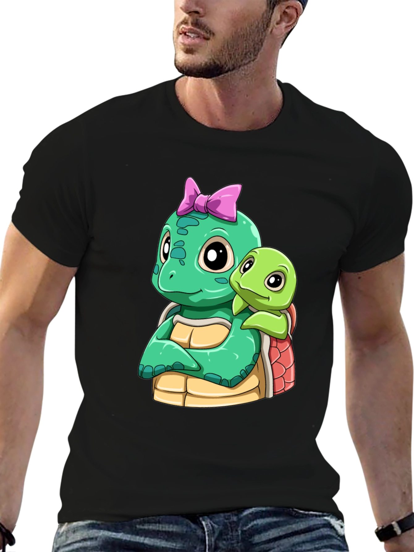 Cute Turtle Graphic Black T-Shirt