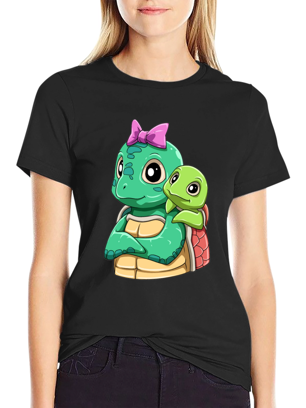 Cute Turtle Graphic Black T-Shirt