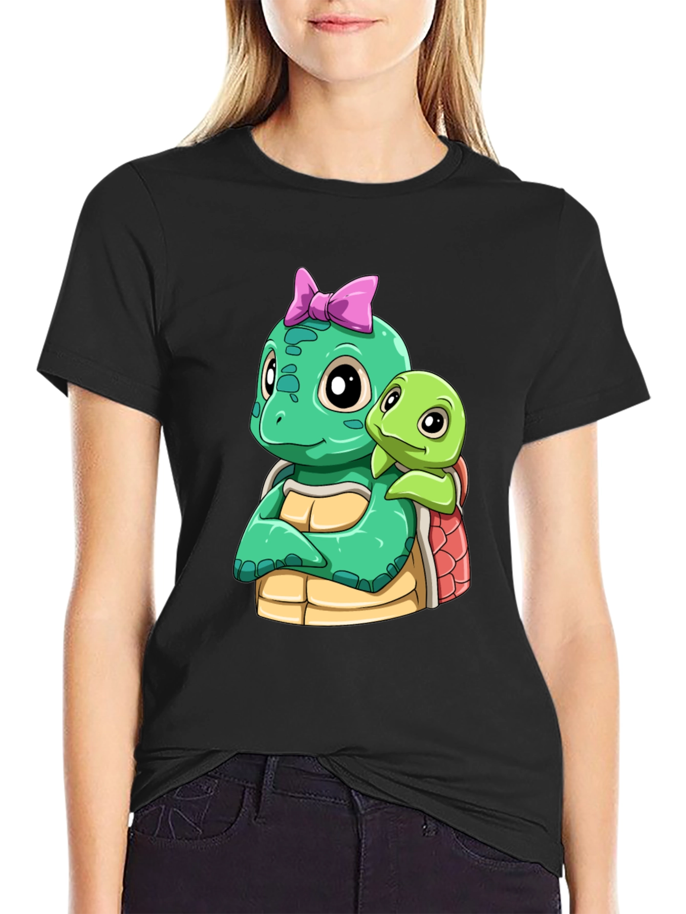 Cute Turtle Graphic Black T-Shirt