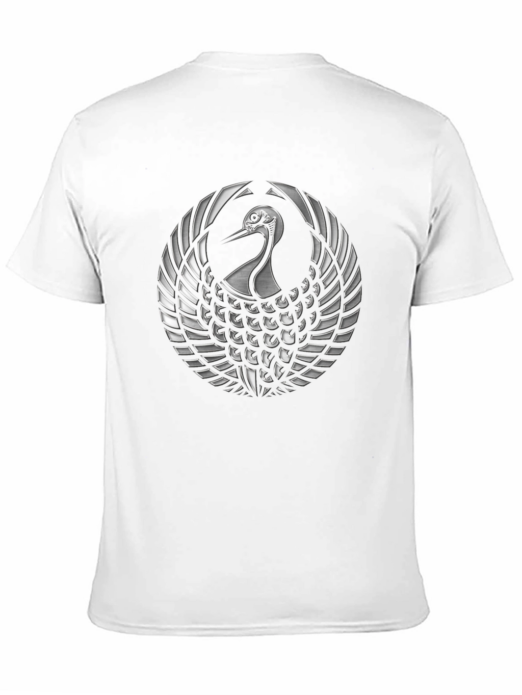 Black T-Shirt with Silver Crane Design