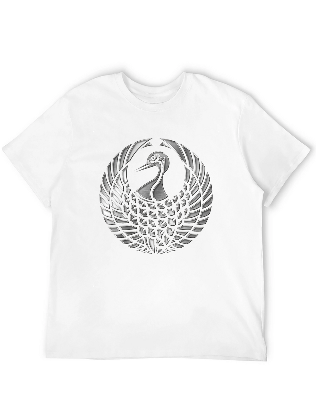 Black T-Shirt with Silver Crane Design