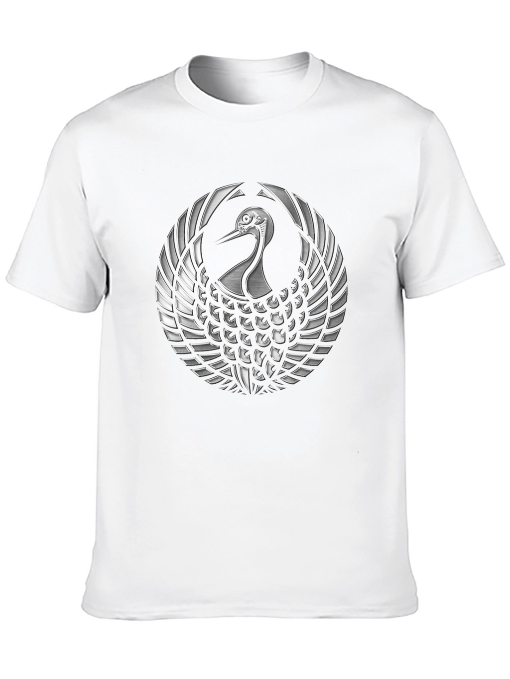 Black T-Shirt with Silver Crane Design