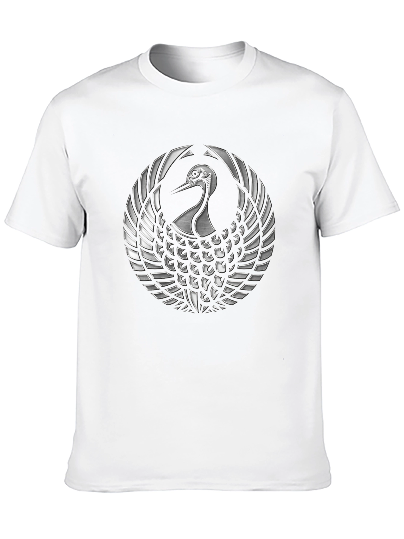 Black T-Shirt with Silver Crane Design