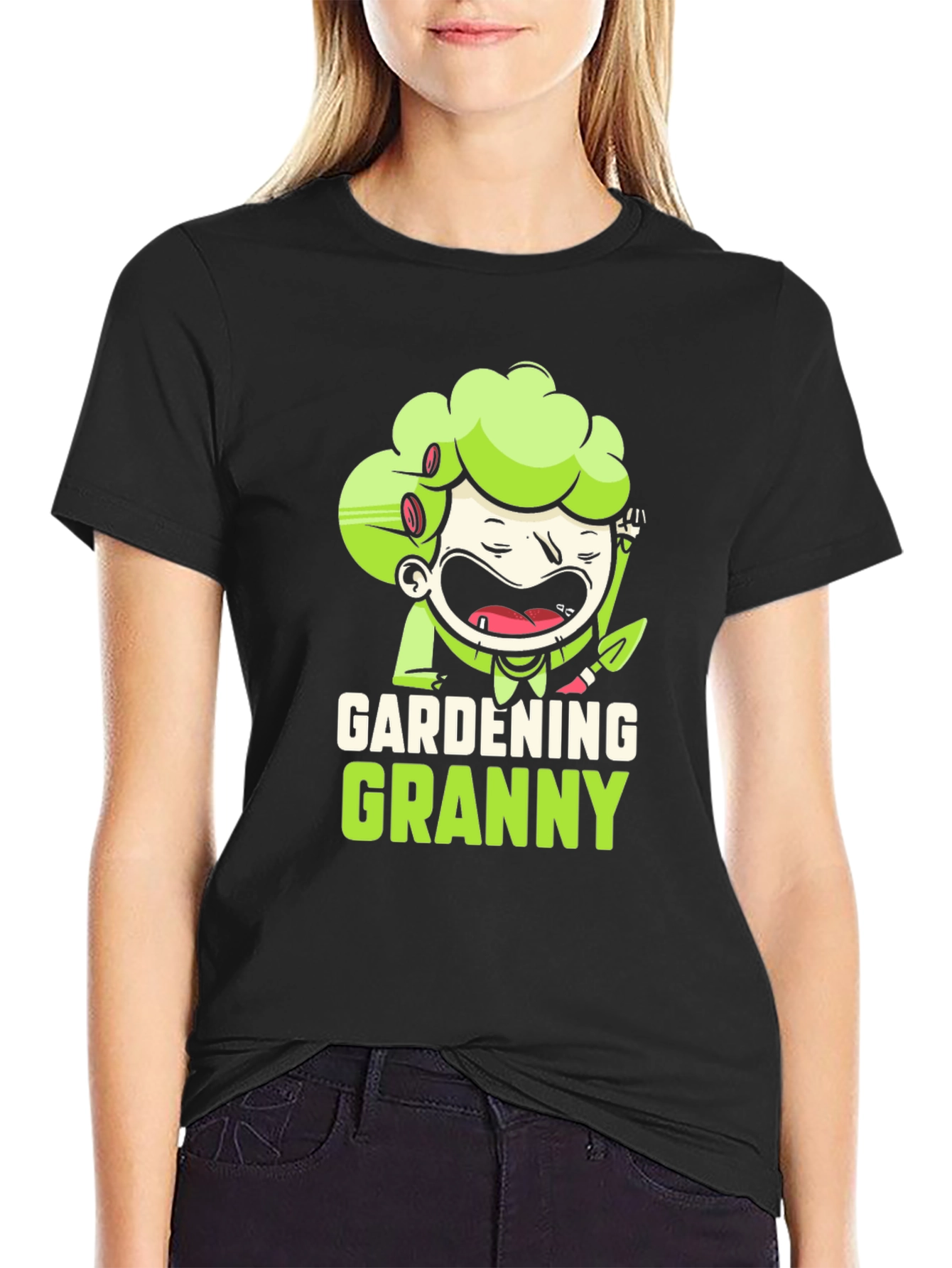 Gardening Granny Black Graphic T-Shirt