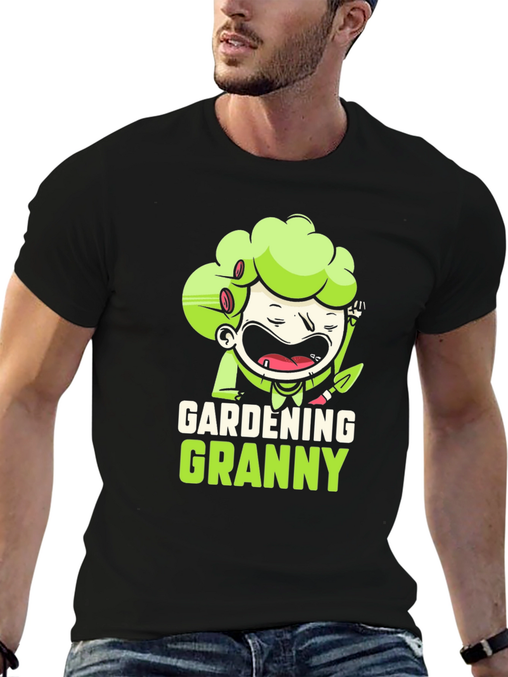 Gardening Granny Black Graphic T-Shirt