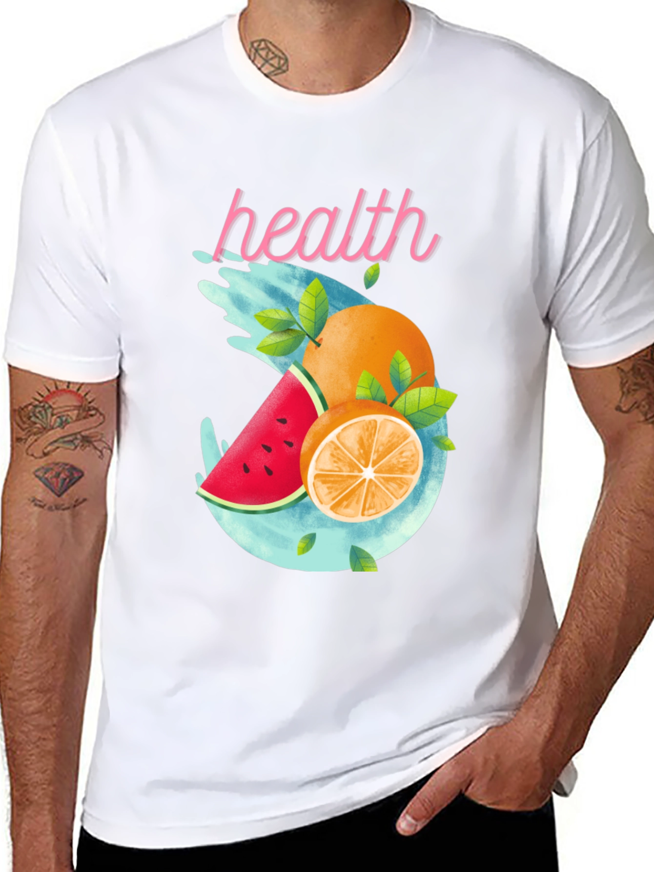 Health Fruit T-Shirt: Watermelon Orange Graphic Tee