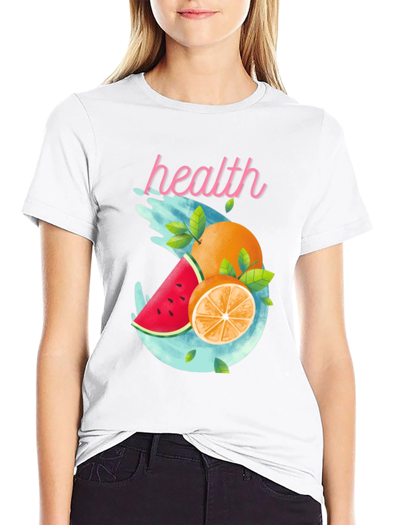 Health Fruit T-Shirt: Watermelon Orange Graphic Tee