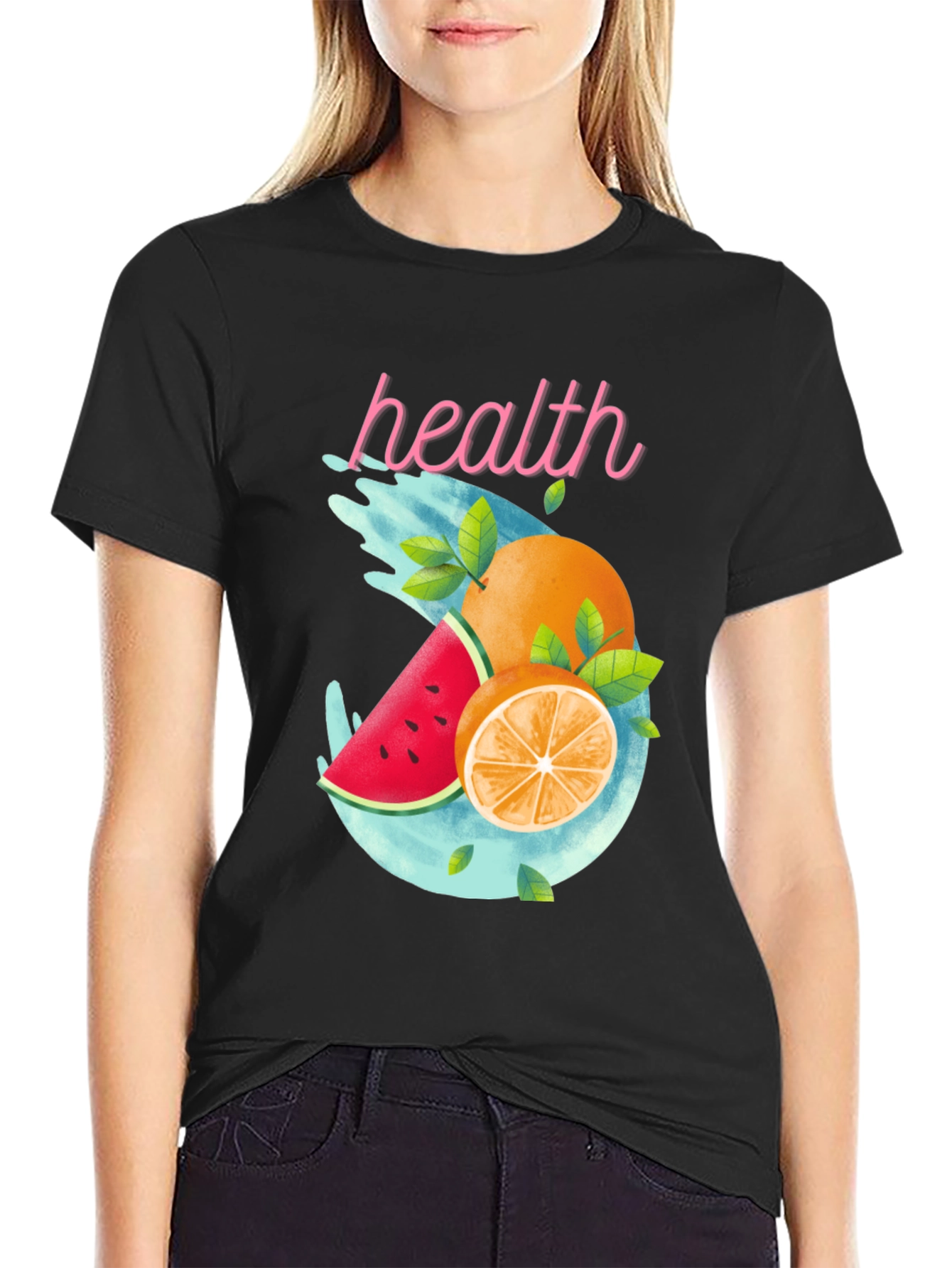 Health Fruit T-Shirt: Watermelon Orange Graphic Tee