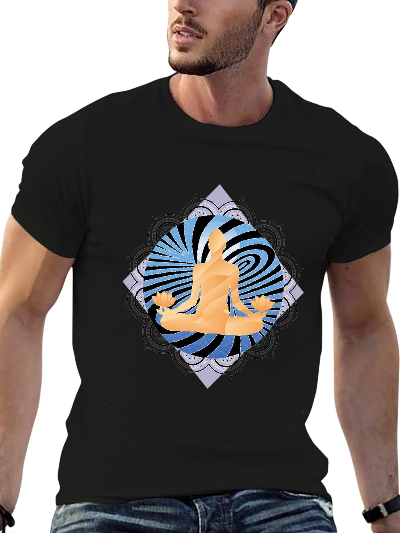 Yoga Meditation Graphic Tee - Mens Black T-Shirt