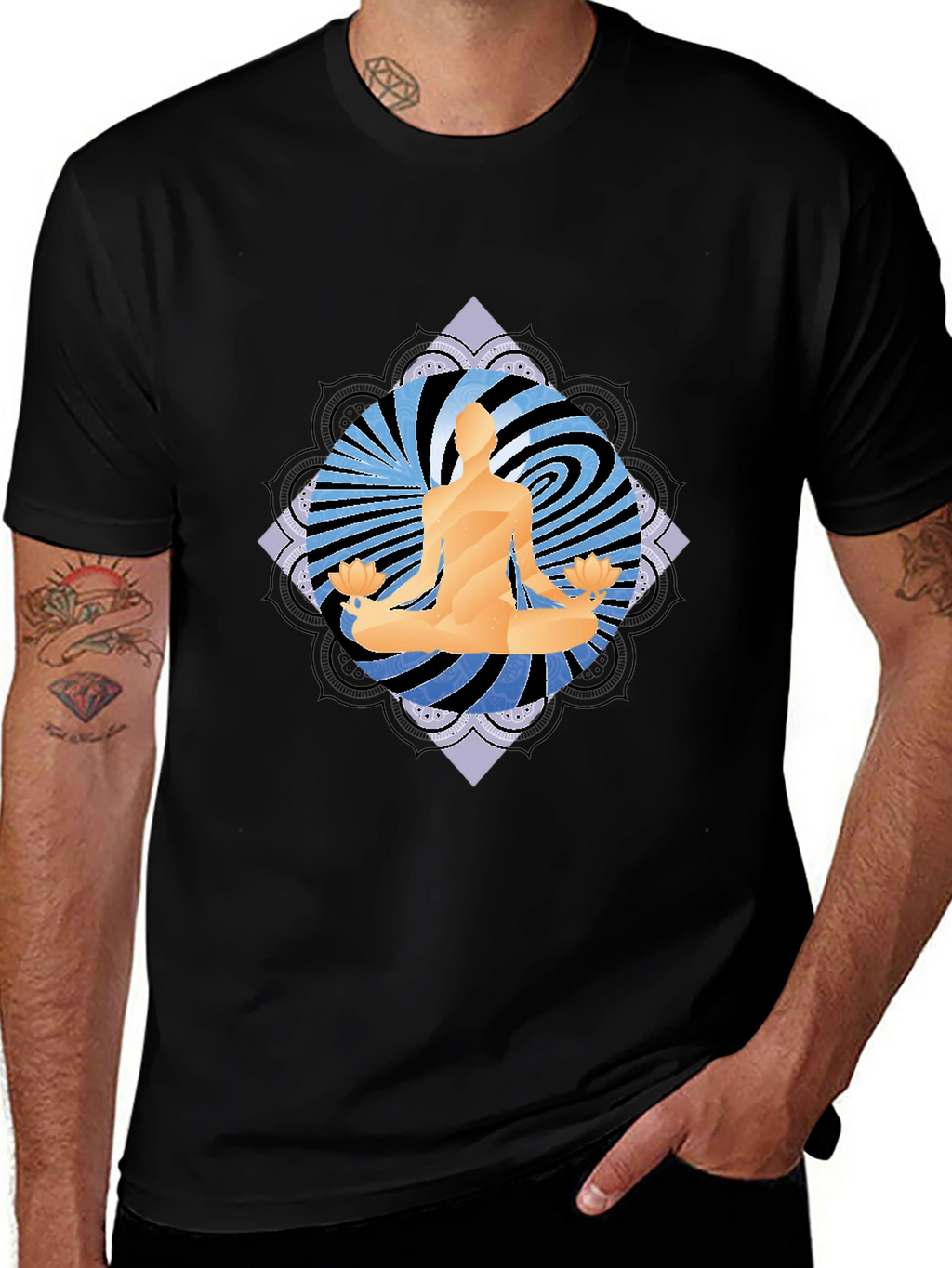Yoga Meditation Graphic Tee - Mens Black T-Shirt