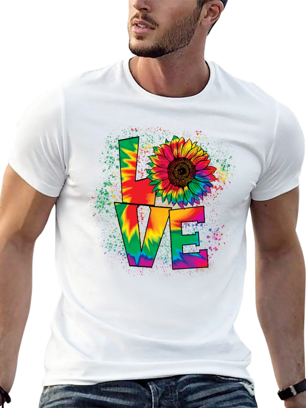 Tie-Dye Love Sunflower Graphic T-Shirt