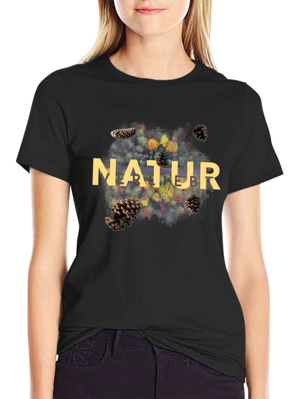 Natur Pine Cone Graphic Black T-Shirt