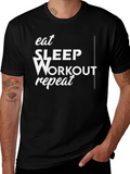 Eat Sleep Workout Repeat Black Graphic Tee