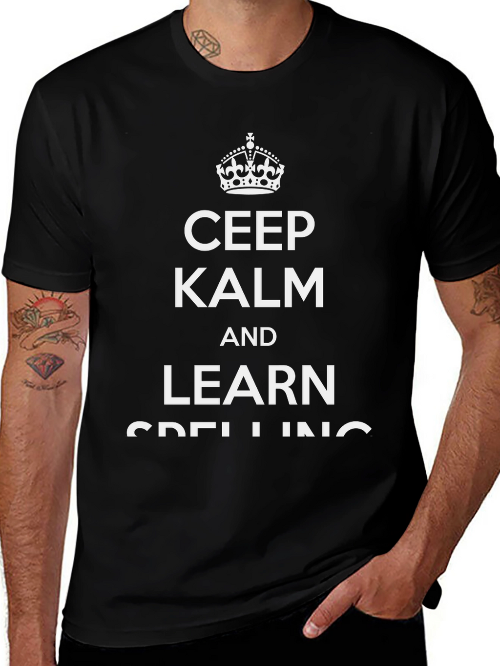 Keep Kalm Learn Spelling Black Graphic Tee